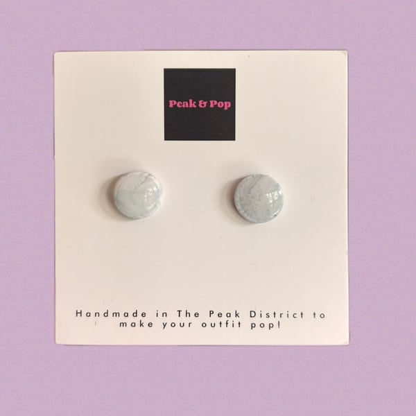 Snowball Stud Earrings – Grey & White Marble Polymer Clay Rounds