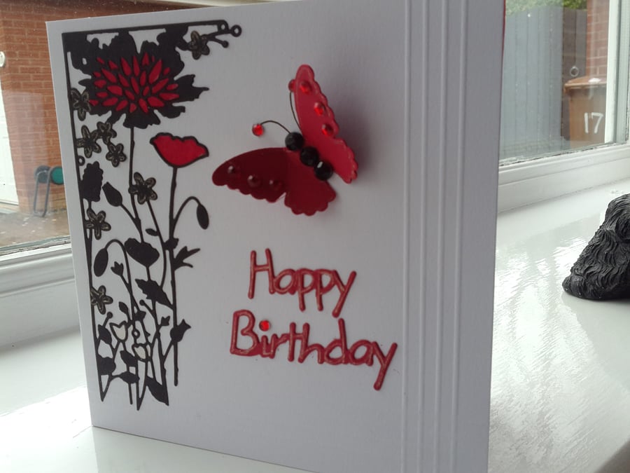 Wild flowers and butterfly birthday card