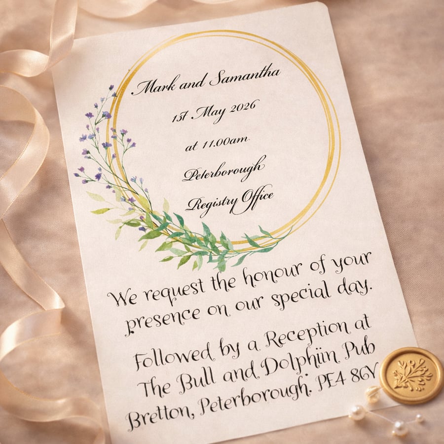 Gold Ring Floral Wedding Invitation Suite – Formal, Details & RSVP