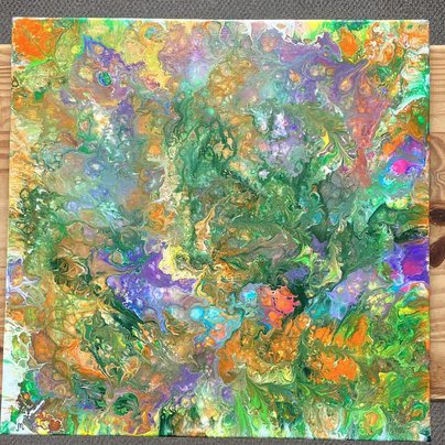 Solar Bloom, Original Acrylic Pour Painting 16" by 16" (40cm by 40cm)