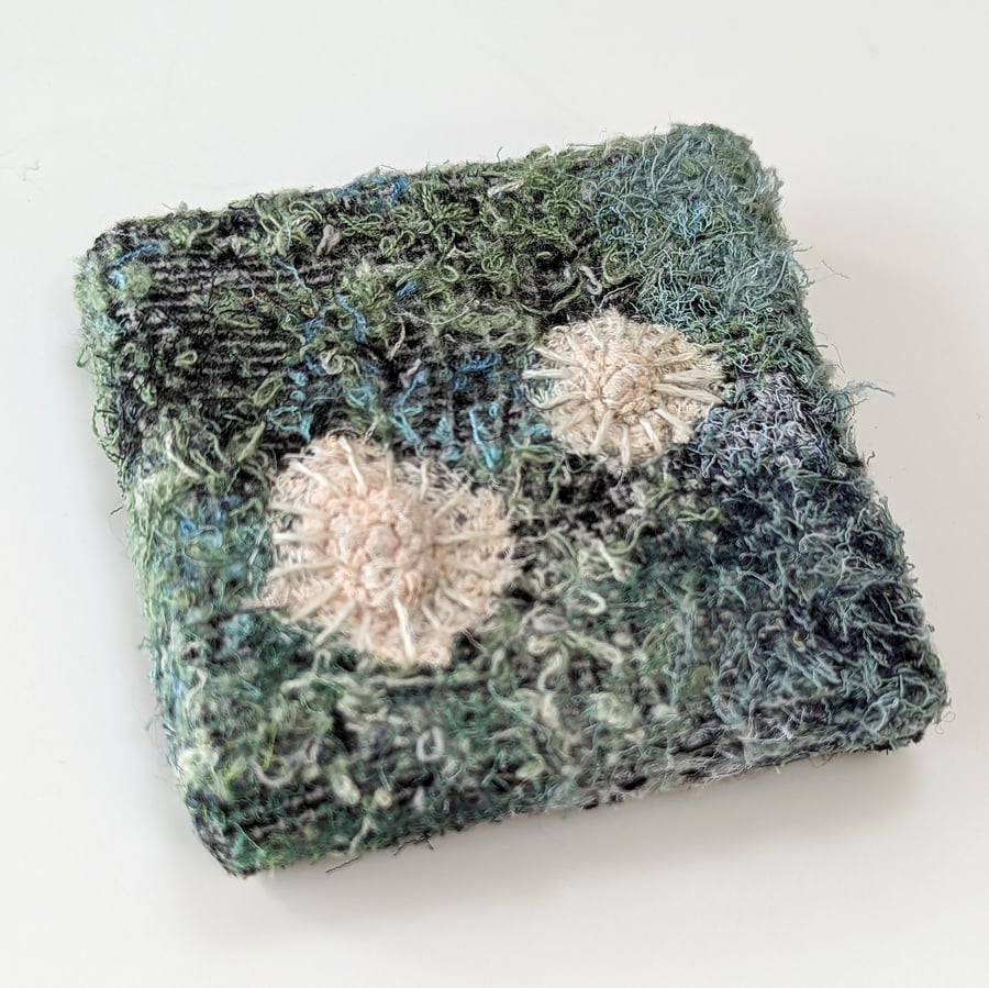 Blue Green Coastal inspired Textile Mini Art