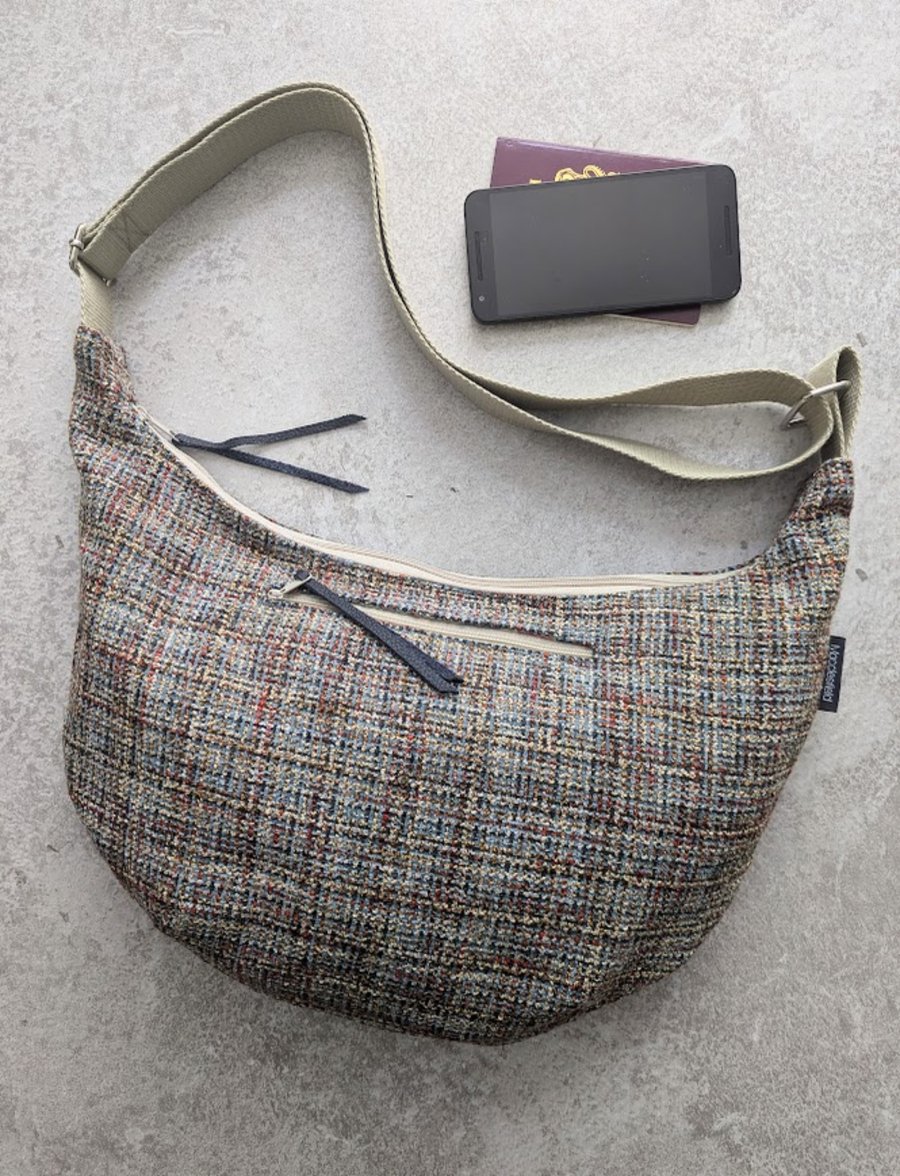 Woven Fabric Large Cross Body Dumpling Bag with Floral Lining 