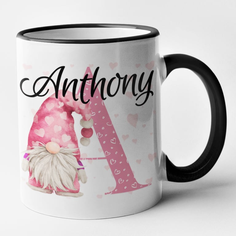 Personalised MALE Pink Gonk initial and name Mug - personalised Valentines Mug