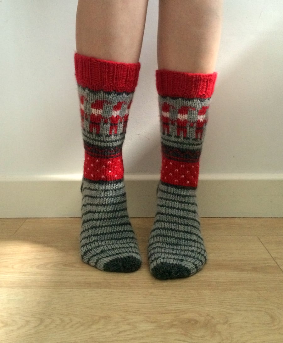 Hand knitted wool socks Christmas Elf Elves Winter Scandinavian Fair Isle Nordic