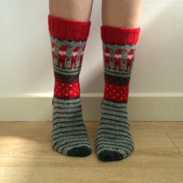 Hand knitted wool socks Christmas Elf Elves Winter Scandinavian Fair Isle Nordic