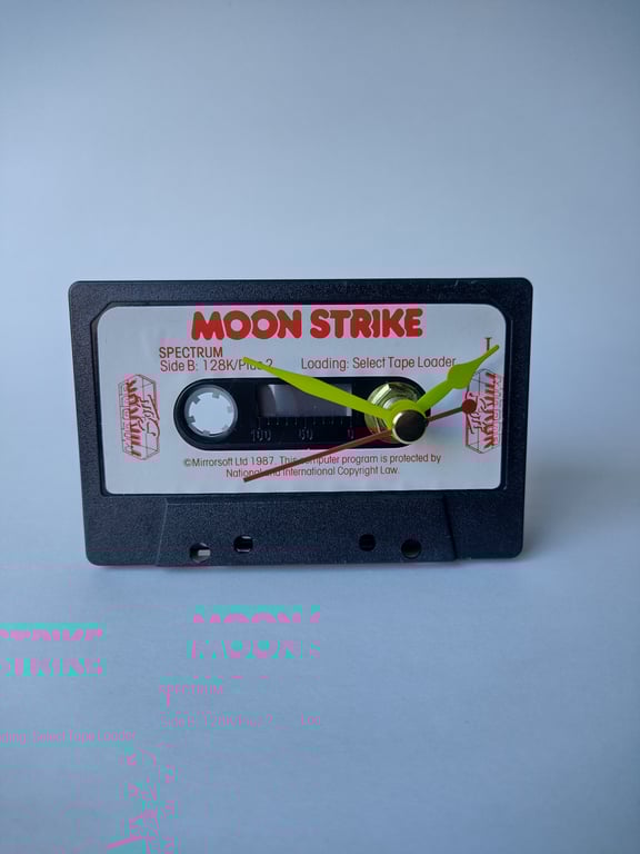 Retro gamer desk clock, ZX Spectrum Cassette tape, Moon Strike
