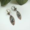 Earrings, Sterling Silver, Jasper and Copper Leaf Droppers