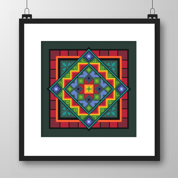 164 Cross Stitch Pattern Geometric Arabic Patchwork Colourful Ethnic Cushion