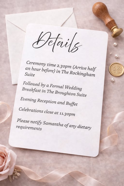 Minimal Wedding Details Card. Elegant Wedding Information Insert