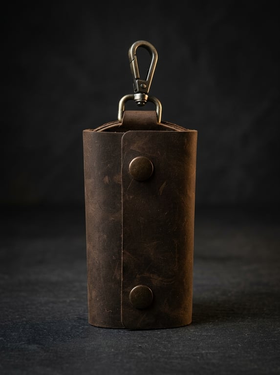 Dark Brown Full Grain Leather Key Case Silent Snap Wrap Handmade UK