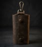 Dark Brown Full Grain Leather Key Case Silent Snap Wrap Handmade UK