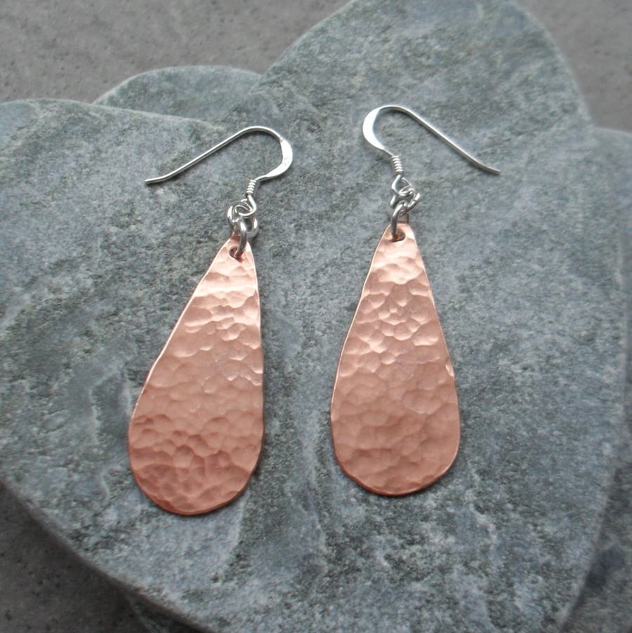 Drop Copper Earrings With Sterling Silver Ear Wires