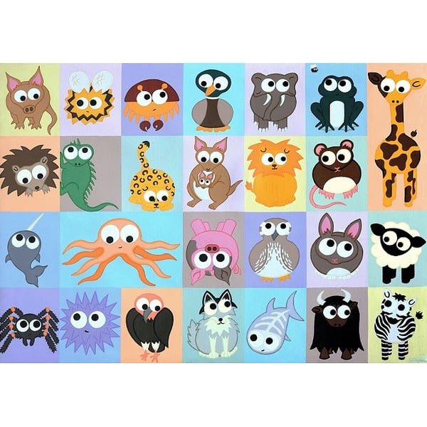 Alphabet of Animals A2 Print - nursery art a to z of cute creatures
