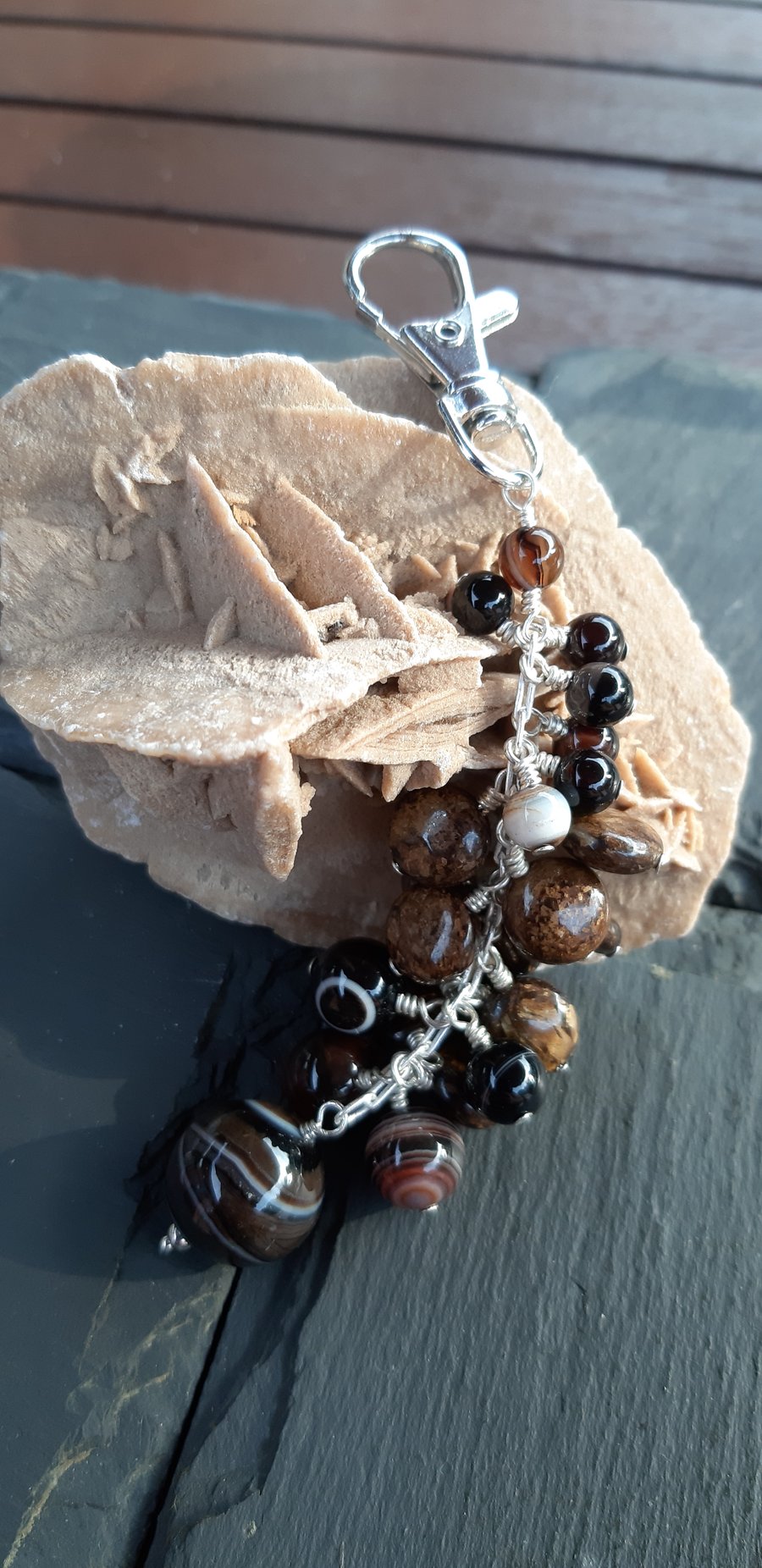 Brown Stripe Agate Bag Charm or Key Ring