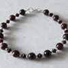 Burgundy Red Garnet Bracelet With Swarovski Crystals & Sterling Silver