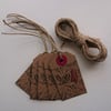 Christmas robin lino print tags with twine - eco friendly gift wrapping kit 