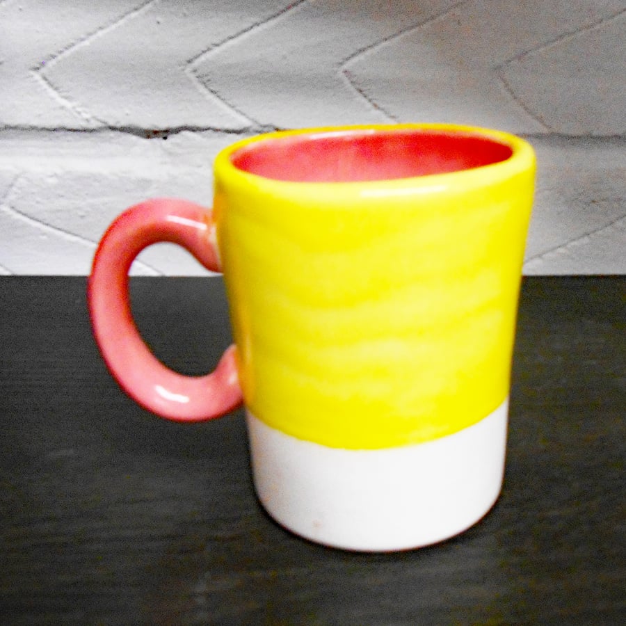 Mug New Pink and Yellow glazed stoneware Ceramic.