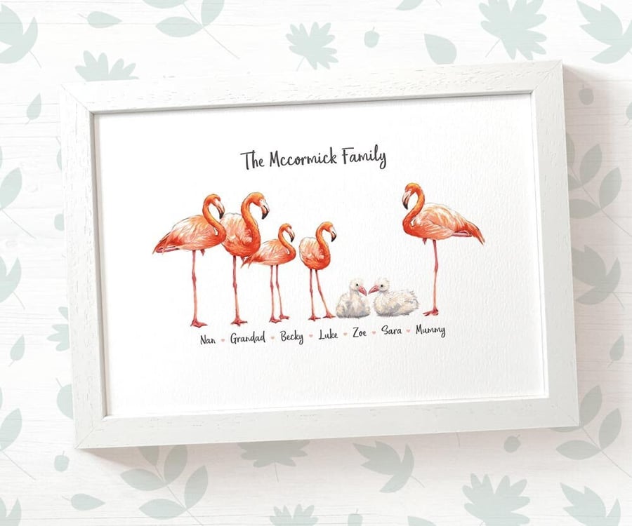 Personalised flamingo family print with names - mothers day or birthday gift