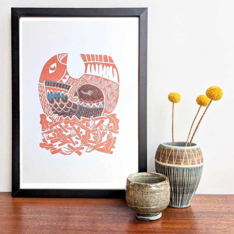 Mummy and Baby Bird in their Nest - Pink and Blue