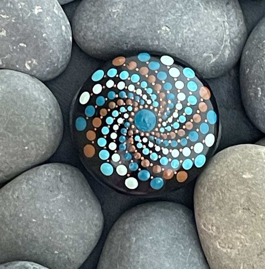 Blue Copper Mandala Painted Rock Art Stone Acrylic Art Painting Hand Painted 
