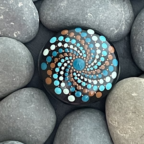Blue Copper Mandala Painted Rock Art Stone Acrylic Art Painting Hand Painted 