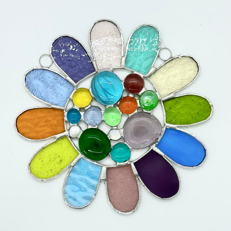 Stained Glass Bead Daisy Suncatcher - Handmade Window Decoration - Pastel 