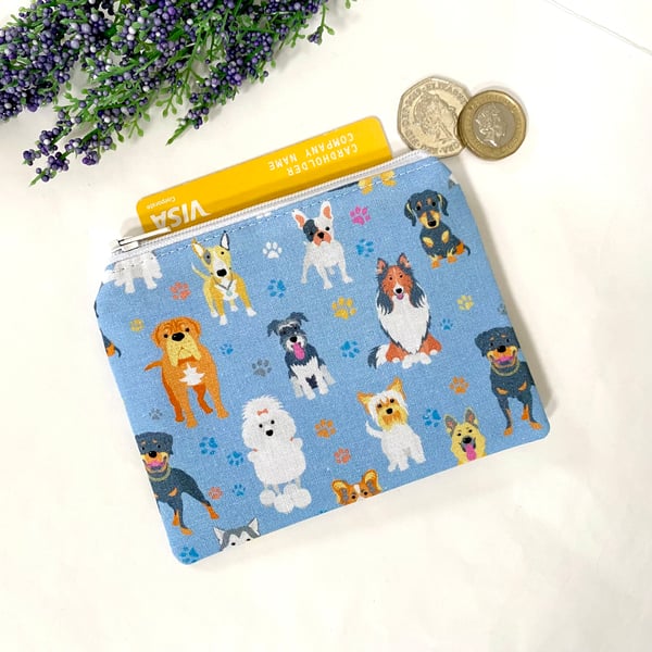 Coin Purse Card Wallet Dog Breeds Fabric Lined with Zipper