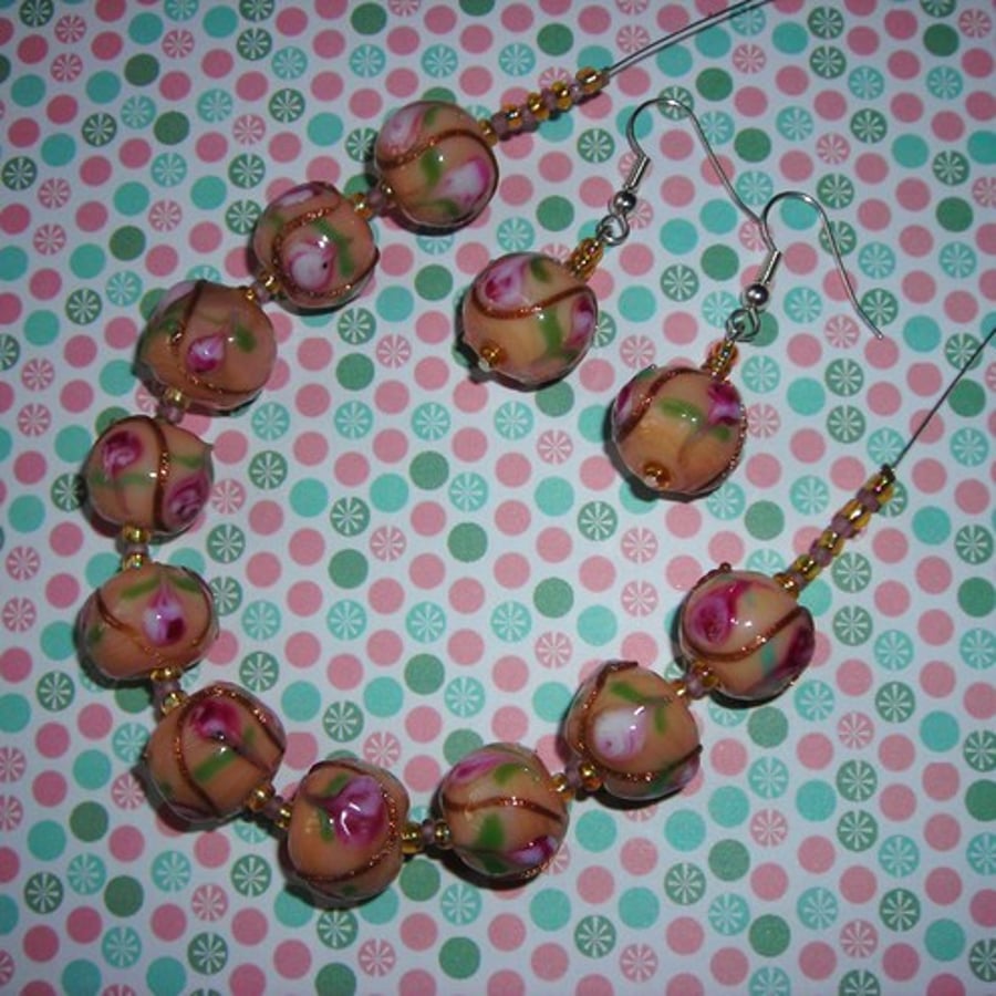 Pretty  Glass bead Necklace and earring set
