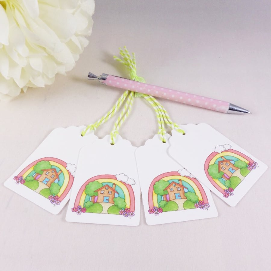 Rainbow New Home Little House Gift Tags - set of 4 tags