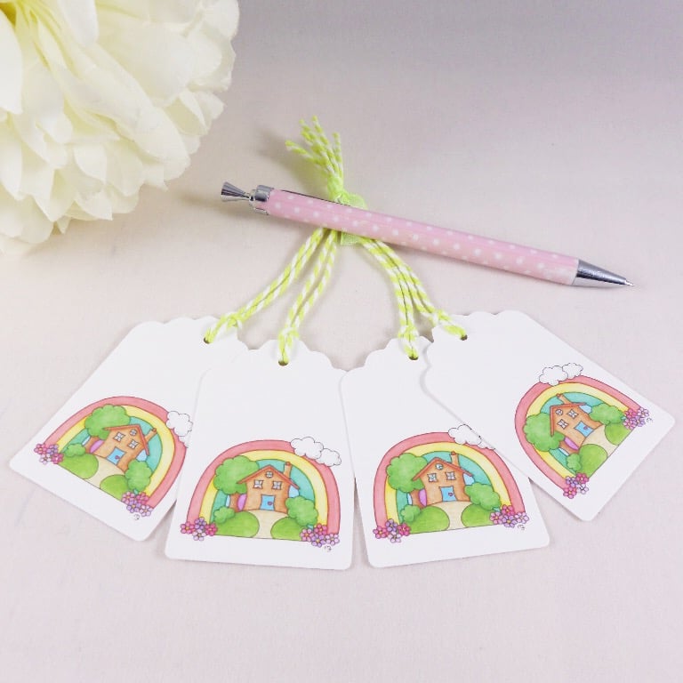 Rainbow New Home Little House Gift Tags - set of 4 tags