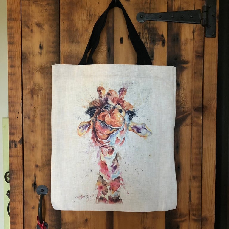 Giraffe Tote Bag, Wildlife Art Print Bag, Choice of 2 Heavy Duty Thick Quality F