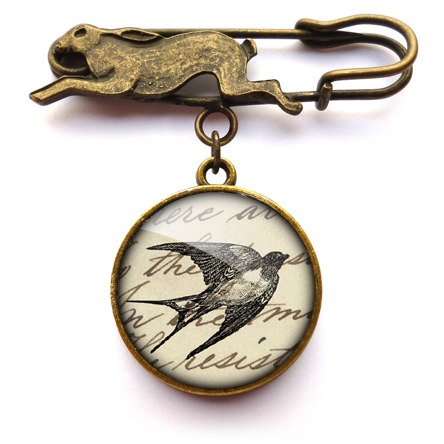 Vintage Swallow Hare Pin Brooch (ER05)