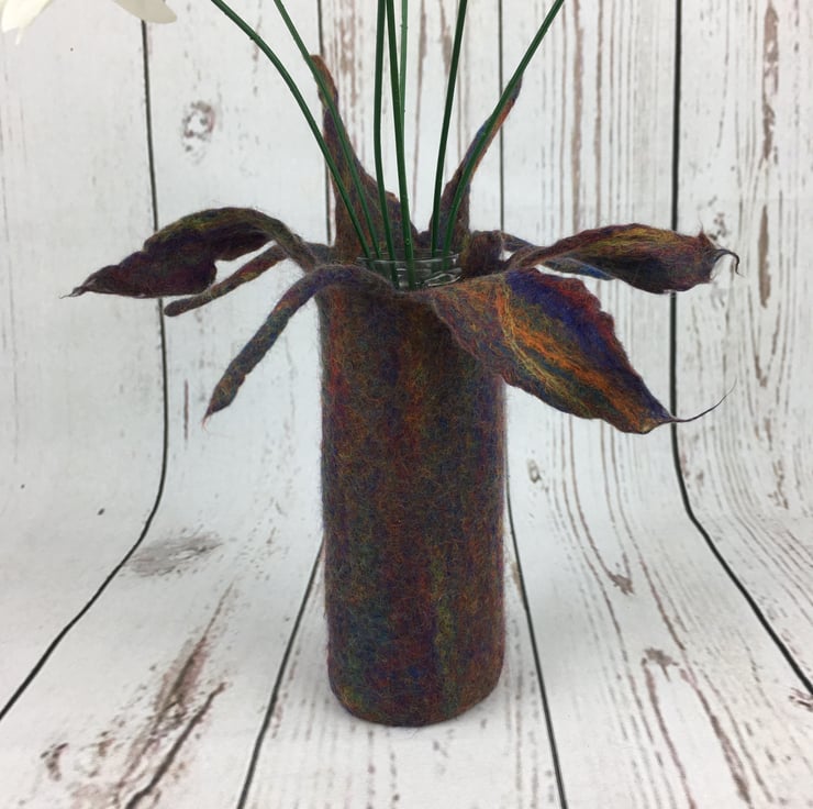 Felted merino wool vase with glass bottle inser... Folksy