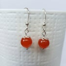 Simple Orange Gemstone Drop Earrings Carnelian or Quartzite Sterling Silver