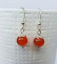 Simple Orange Gemstone Drop Earrings Carnelian or Quartzite Sterling Silver