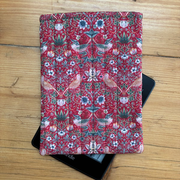 William Morris Strawberry Thief Print Quilted Fabric Kindle Sleeve 