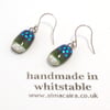Green, Black and Silver Dichroic Glass Drop Earrings