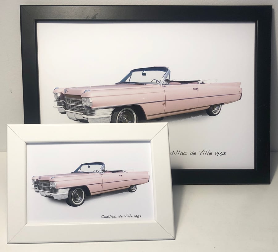 Cadillac de Ville 1963 (Pink) - 4x6" or A4 Photo in a Black or White frame