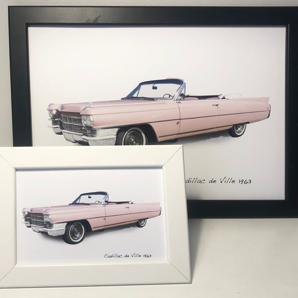 Cadillac de Ville 1963 (Pink) - 4x6" or A4 Photo in a Black or White frame