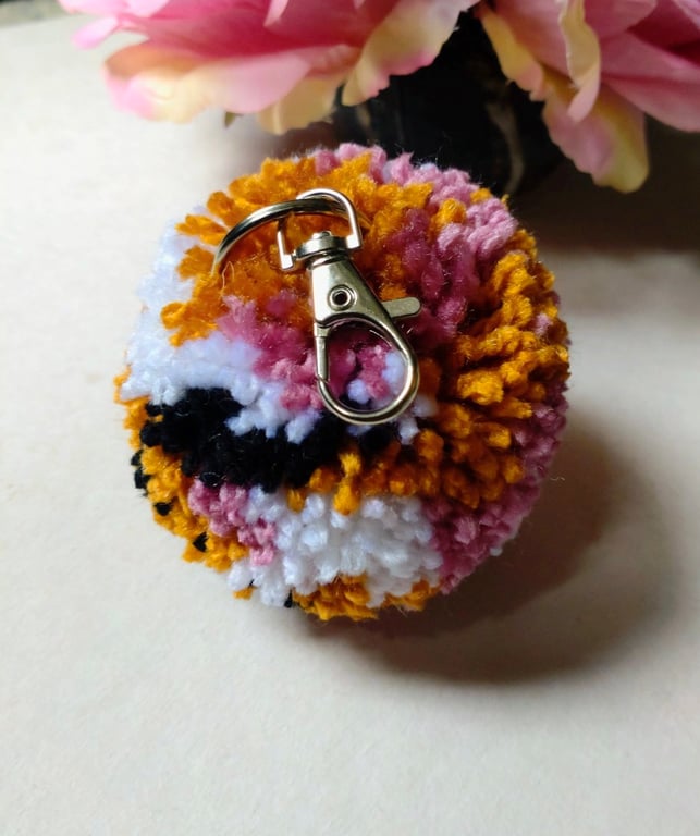 Wool Pompom Bag Charm, Fluffy Pompom Keyring, 7cm, Gift Idea.