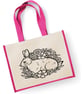 Floral Rabbit Print Large Jute Shopper Bag Spring time Easter Bunny Mothers Day  - Image 3