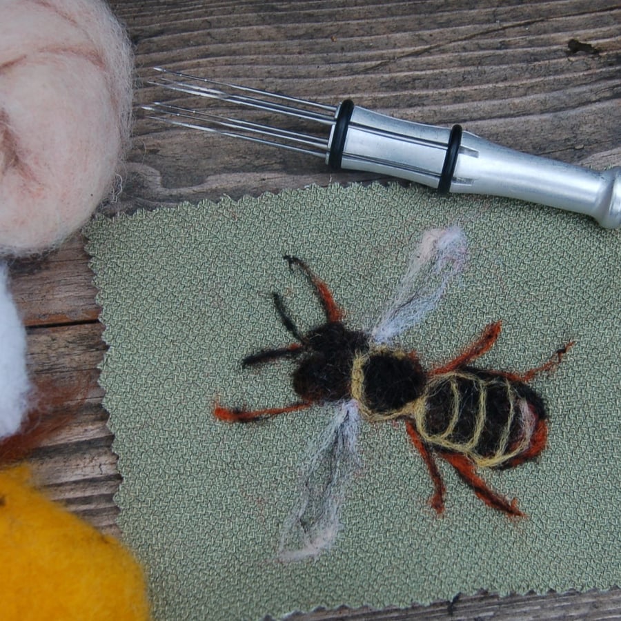 Needle felted picture  Bee  - solitary bee picture 