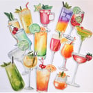 Colourful cocktail drinks die cuts, ephemera card topper embellishments