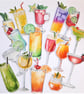 Colourful cocktail drinks themed die cuts, ephemera card topper embellishments