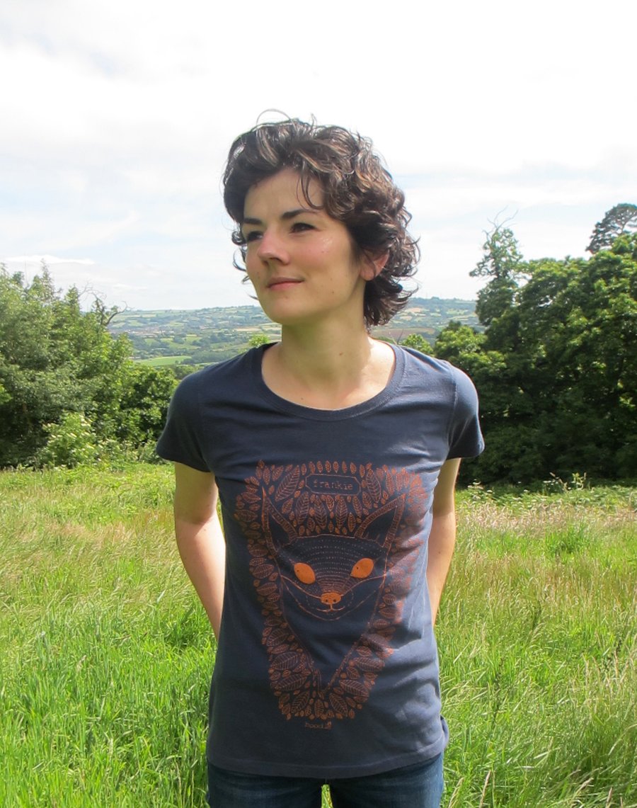 Womens T-shirt hand screen printed on Organic cotton with eco-friendly inks. 