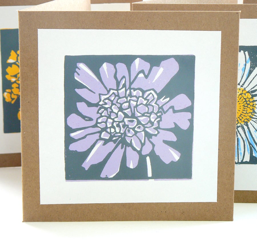 Scabious hand printed linocut card