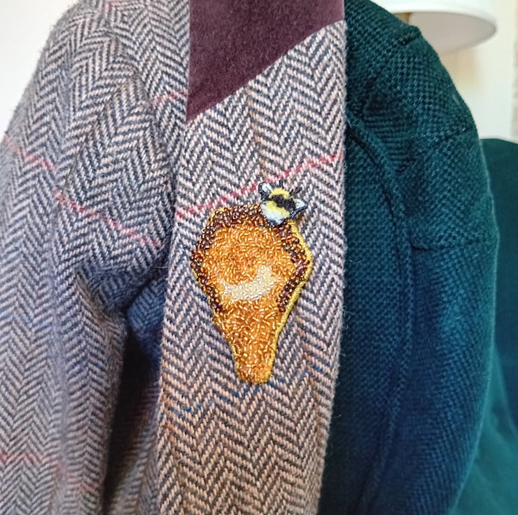 Beaded melting honey comb Brooch - Folksy