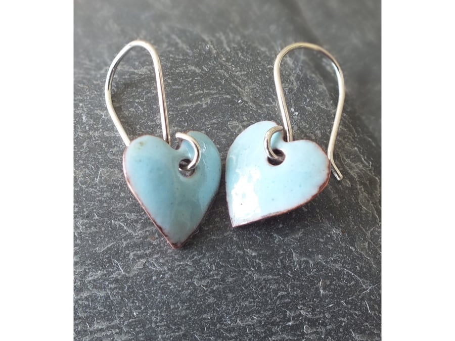 Baby blue enamelled heart earrings