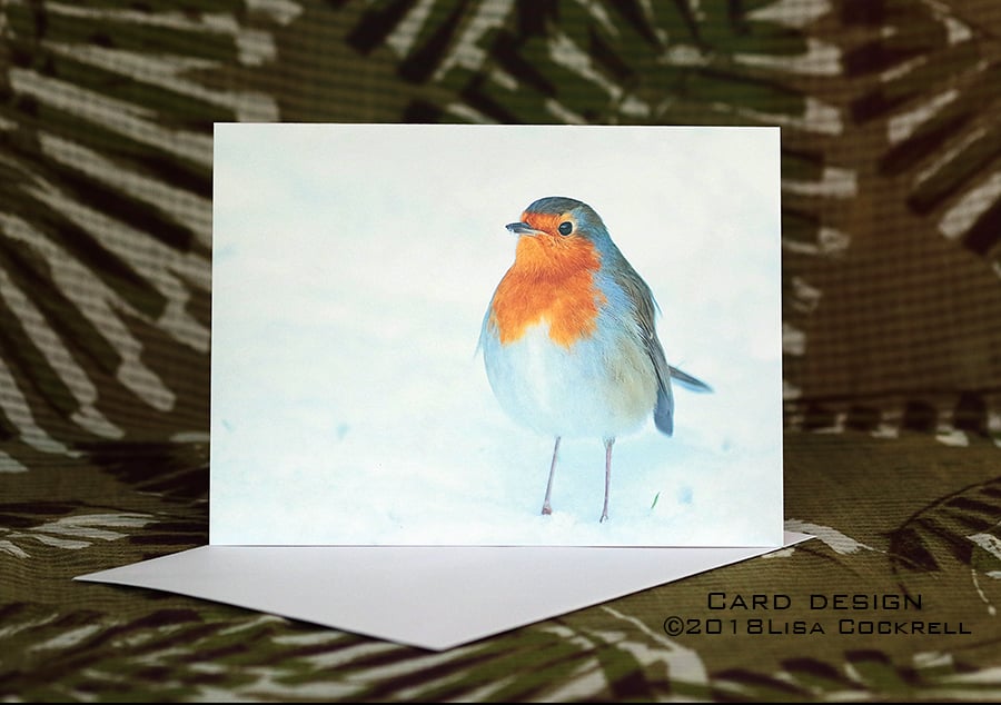 Exclusive Handmade Snow Robin Greetings Card on Archive Photo Paper