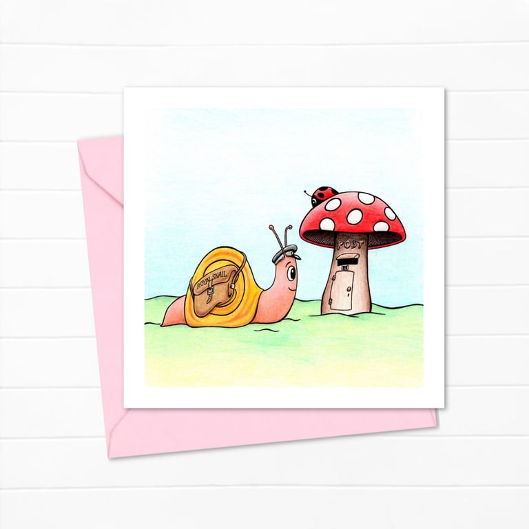 Snail Mail Greeting Card: Original Pencil Illustration, Blank Inside (232)